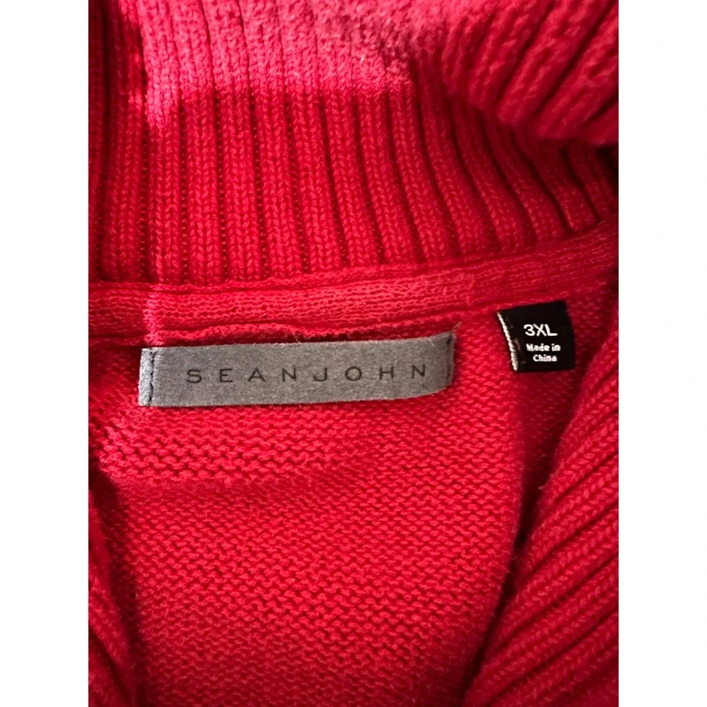 Sean John Mens 3XL Sweater Red Cable Knit Shawl Neck Toggle